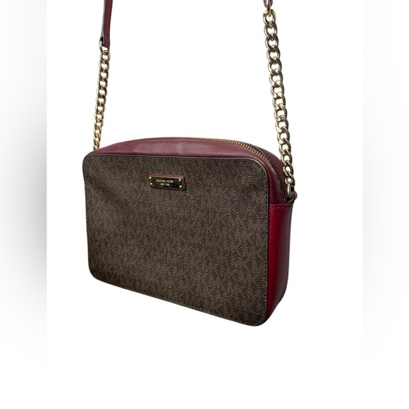 Michael Kors Red/Burgundy & Brown Monogram Crossbody Bag - Picture 5 of 11